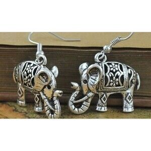 3D Elephant Design Dangle Earrings